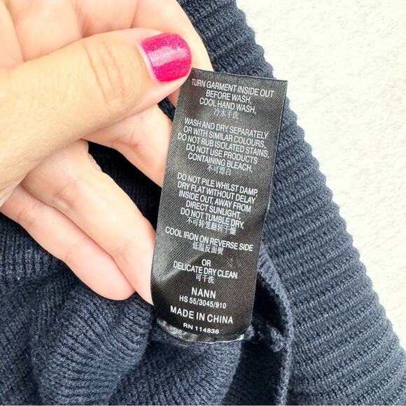 REISS Ribbed Textured Asymmetric Zip Front Sweater Jacket Navy S Preppy Minimal - Picture 9 of 12